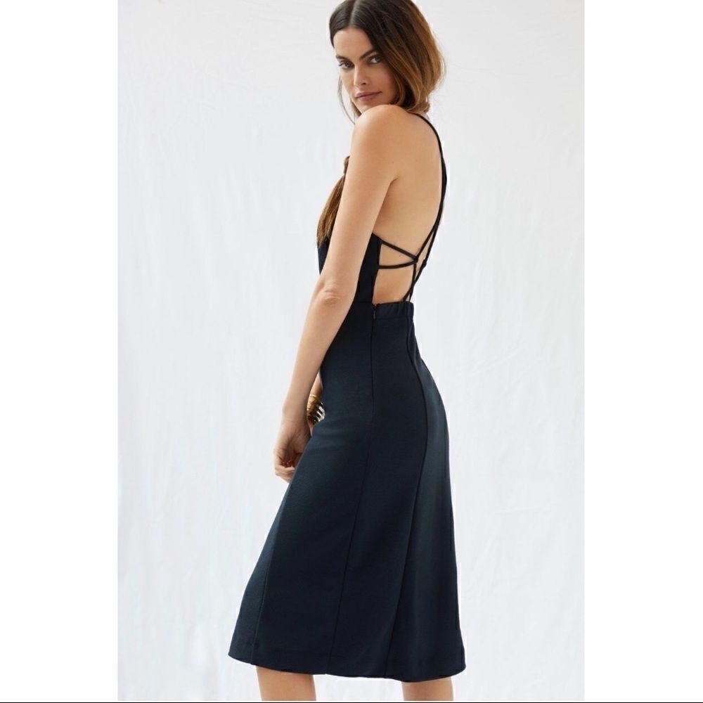 NEW Anthropologie Slim Strappy Bodycon Midi Little Black Dress Large or X-Large